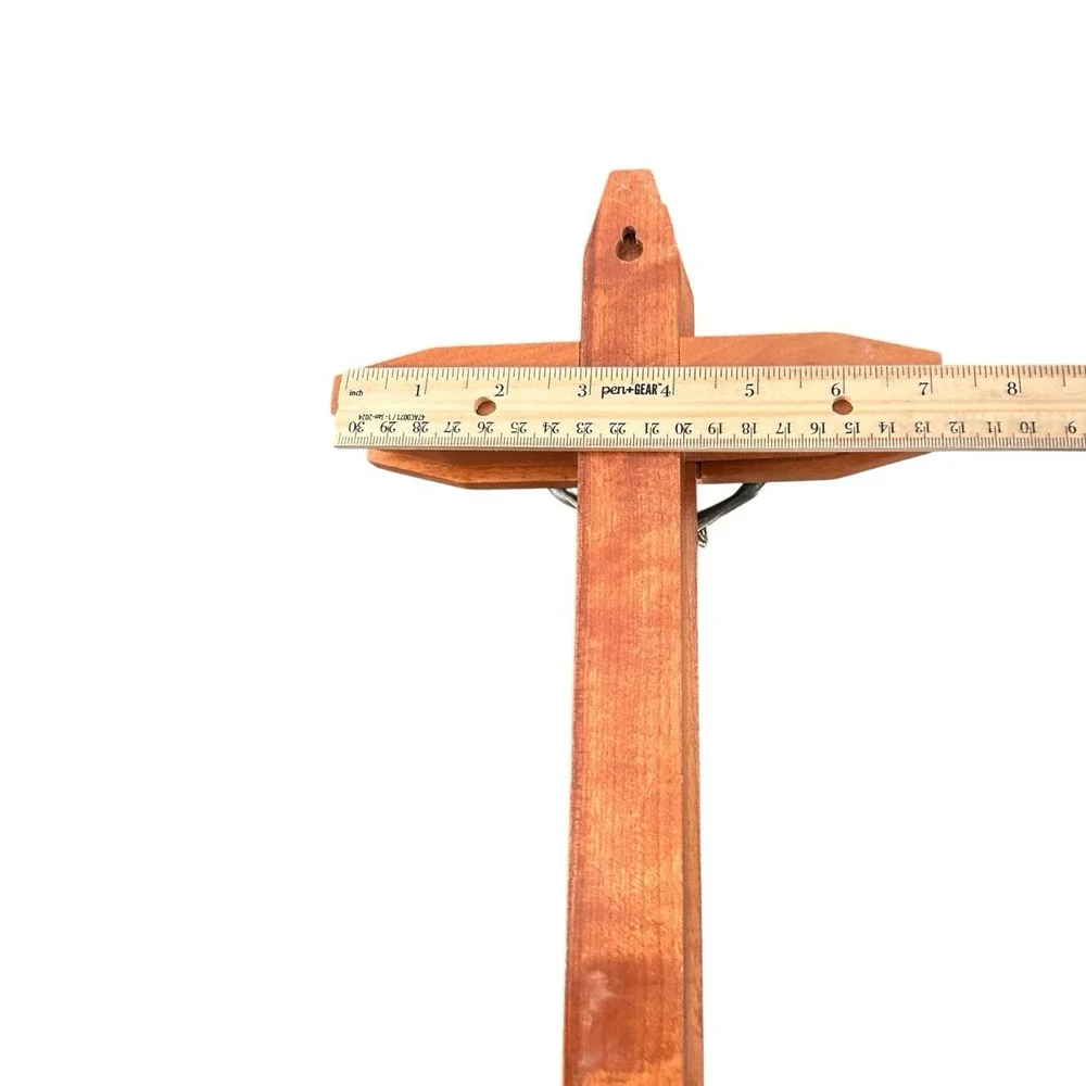 VINTAGE INRI OAK WOOD CRUCIFIX‎ WALL CROSS WITH INLAYS CANDLE HOLDER